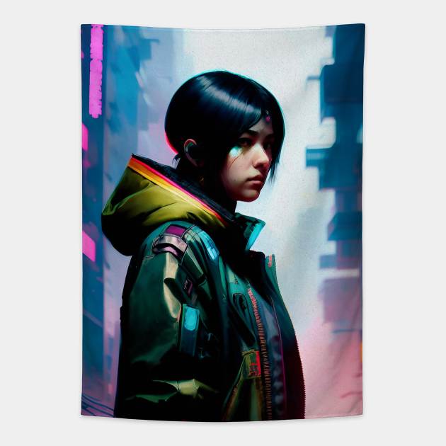 Abstract Cyberpunk Girl Tapestry by Voodoo Production