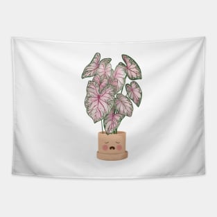 Cute Plant Illustration, Caladium Pink Beauty Tapestry