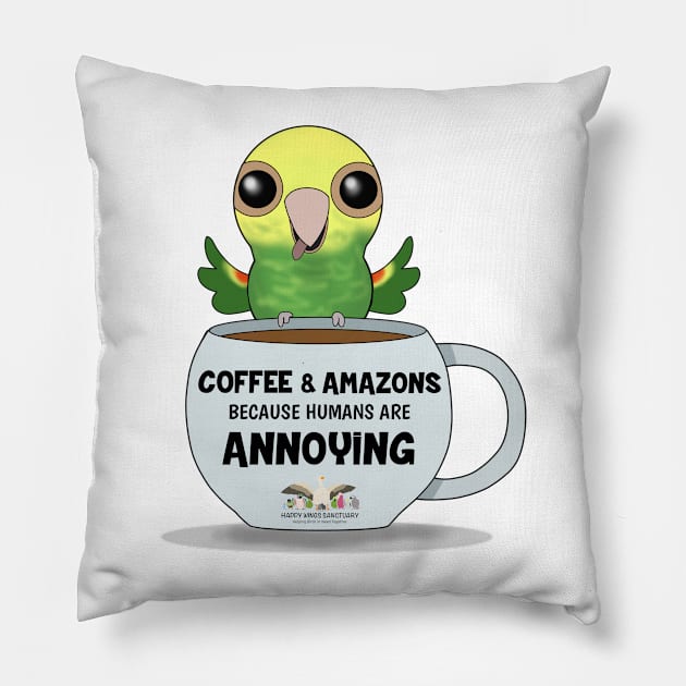 Coffee & Double Yellow-Headed Amazons! Pillow by HappyWings