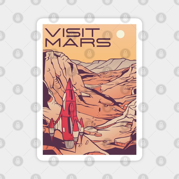 "Visit Mars" Mars Landscape Retro Travel Design Magnet by HiFi Tees