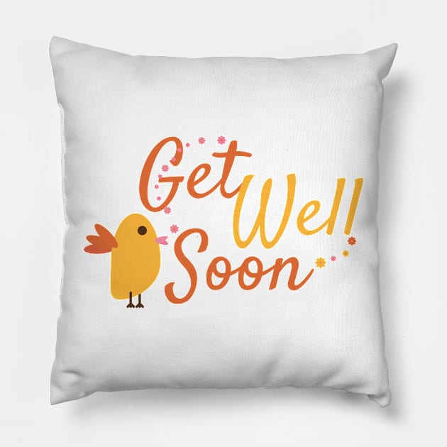 Get Well Soon Greeting with Cute Bird and Flowers Pillow by sigdesign