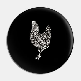 Black and white drawing of an Plymouth Rock chicken Pin