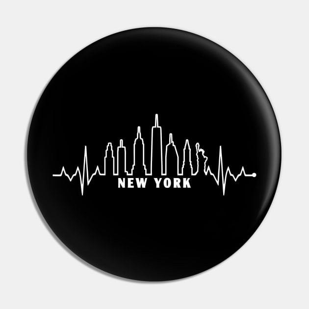 New York City Pulse Skyline EKG Heartbeat Pin by TeeCreations