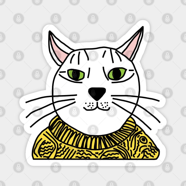 Portrait of Yellow Sweater Cat Magnet by ellenhenryart