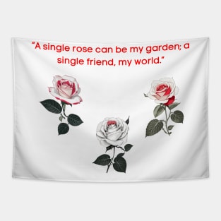 Red Flowers floral roses quote line art Tapestry