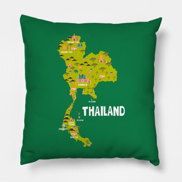 Thailand Illustrated Map Pillow by JunkyDotCom