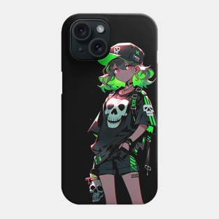 Girl with green hair and a baseball cap, dark neon punk Phone Case