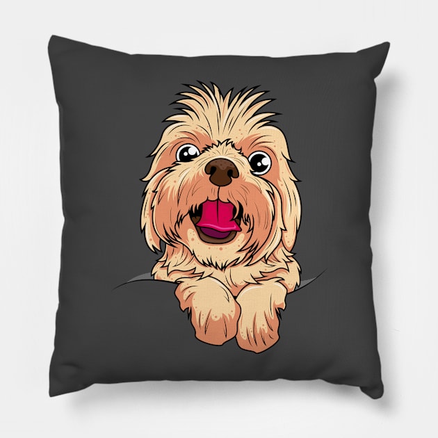 Cute Yorkshire Terrier Face Pillow by ReaBelle