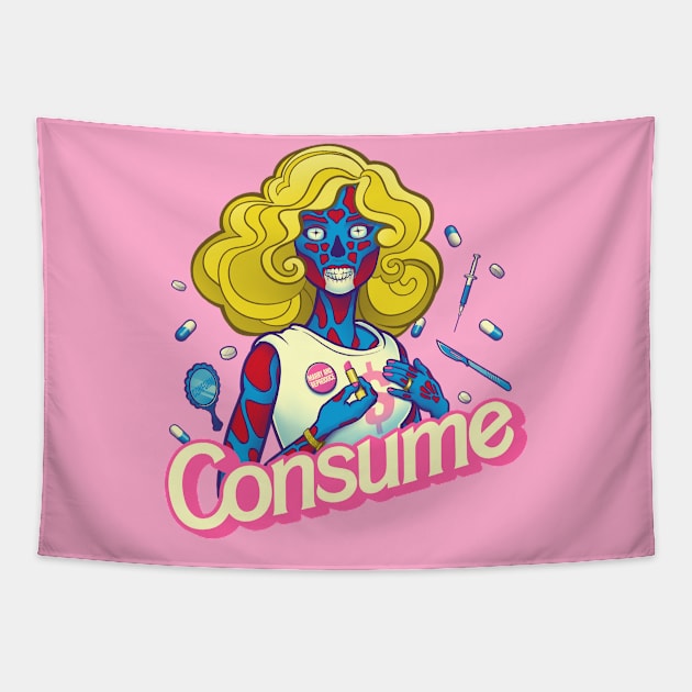 CONSUME (Beauty Doll version) Obey your God named Capitalism Fashion Tapestry by kgullholmen