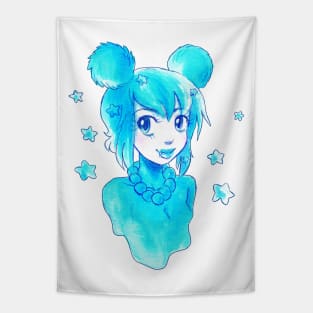 Watercolor Girl with Blue Stars Tapestry