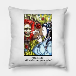 Japanese Alice in Wonderland and Caterpillar - One Side Will Make You Grow Taller - Black Outlined Version Pillow