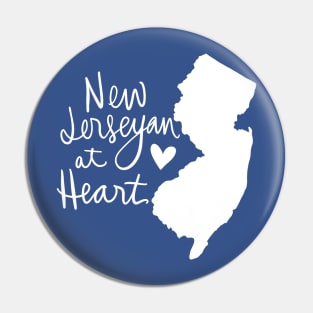 New Jerseyan At Heart: New Jersey State Pride Calligraphy State Silhouette Pin