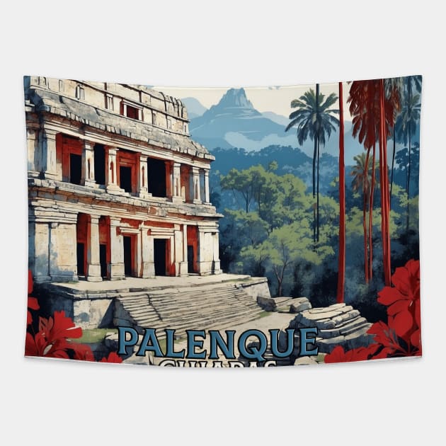 Palenque Chiapas Mexico Vintage Poster Tourism 2 Tapestry by TravelersGems
