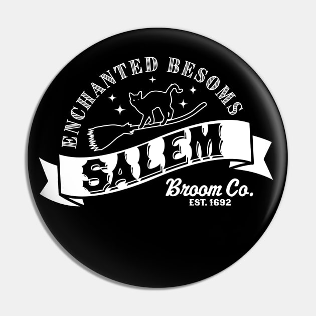 Salem Broom Company Est 1692 Halloween Witch Black Cat Pin by OrangeMonkeyArt