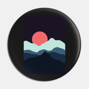 Minimalist Sunset at The Blue Black Mountainous Landscape Graphic Illustration Pin