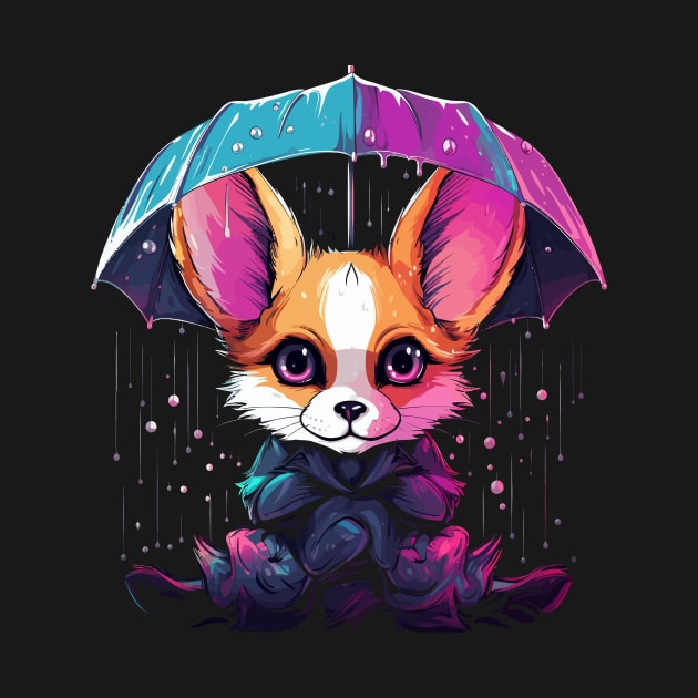 Fennec Fox Rainy Day With Umbrella by JH Mart