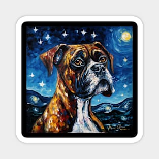 Boxer Dog Portrait Starry Night Magnet