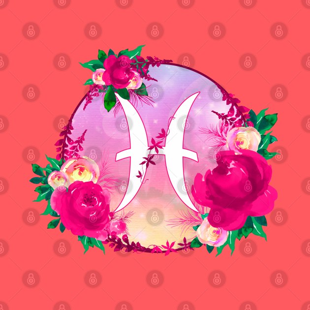 Pisces Zodiac Horoscope Pink Floral Monogram by bumblefuzzies