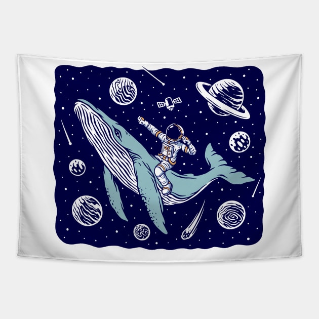 Funny Astronaut Riding a Whale // Funny Outer Space Tapestry by SLAG_Creative