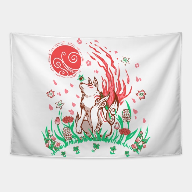 Wolf Blossom Breeze Tapestry by TechraNova