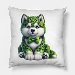 Clover Siberian Husky Dog St Patricks Day Pillow