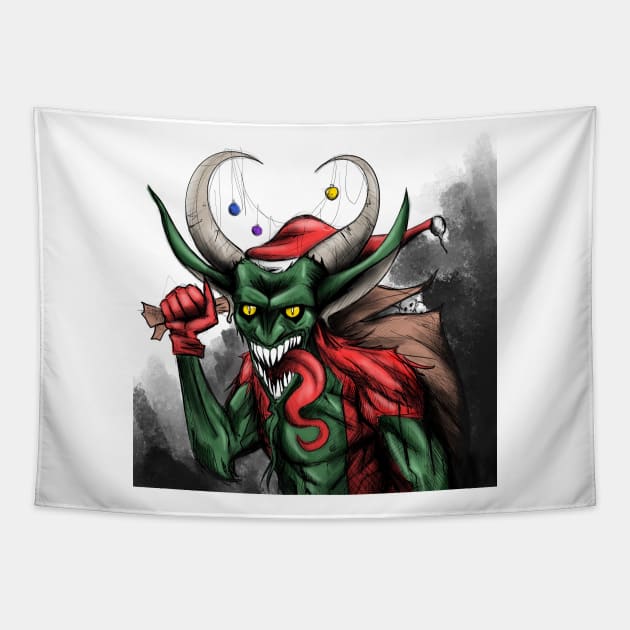 evil santa claus krampus is coming to town Tapestry by jorge_lebeau