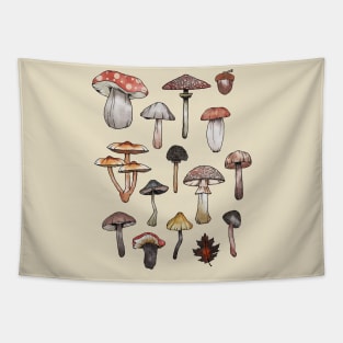 Watercolor Mushrooms Fungi Cottagecore Goblincore Tapestry