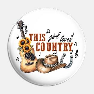 This girl loves country music Retro Country Music Heartbeat Western Cowboy Cowgirl Gift Pin