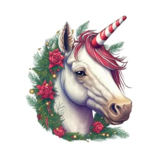 Christmas Unicorn Wreath Candy Cane Horn T-Shirt