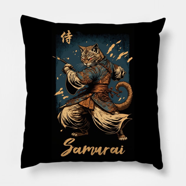 Samurai Cat - The Discipline and Skill of a Warrior-Poet Pillow by i2studio