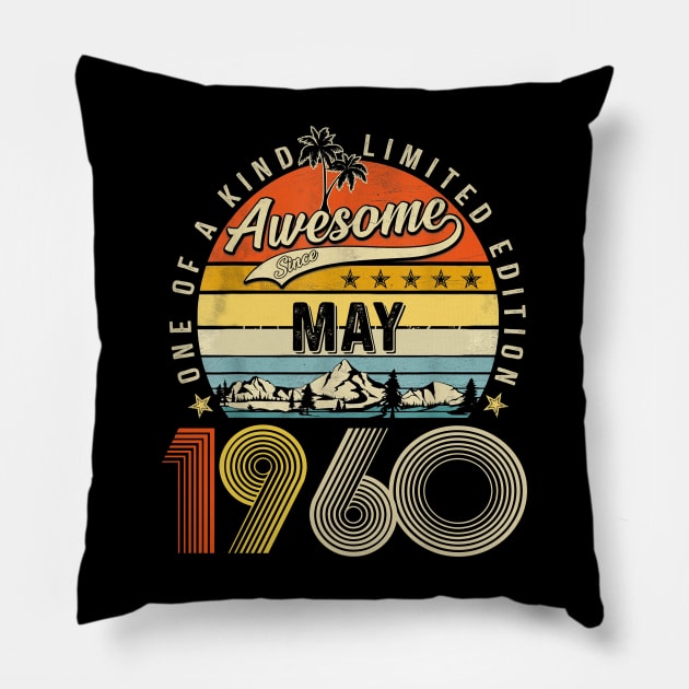 Awesome Since May 1960 Vintage 63rd Birthday Pillow by Marcelo Nimtz