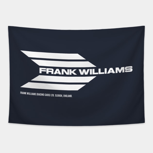 Frank Williams Racing 1969-70 team logo (with address) - white print Tapestry by retropetrol