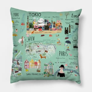 World City Map Pillow