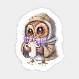 Chibi Owl Drinking Hot Chocolate Cute Baby Christmas Scarf Beanie Magnet