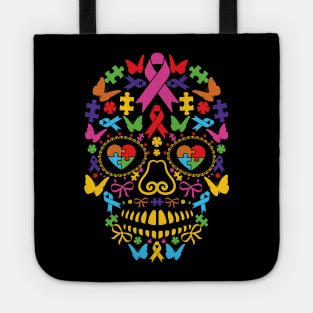 Autism Awareness Sugar Skull Halloween Autism Gift Tote