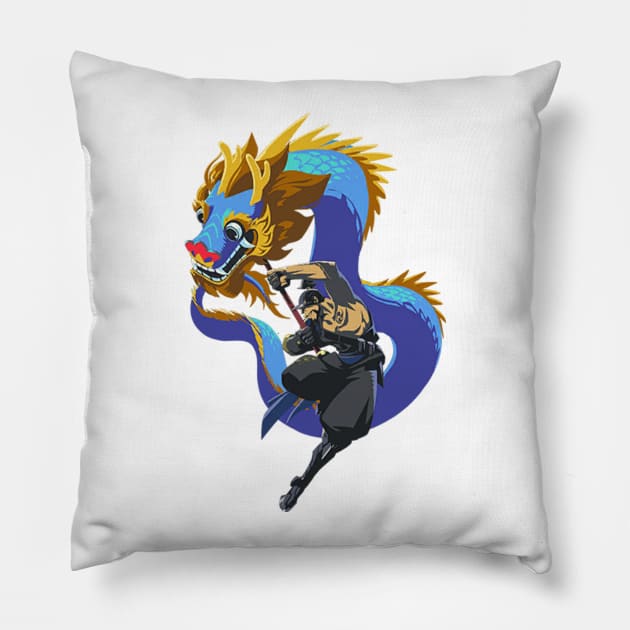 Hanzo Blue Dragon Pillow by Genessis