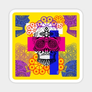 skull floral zentangle in picnic wallpaper art of the death and the love catrina Magnet