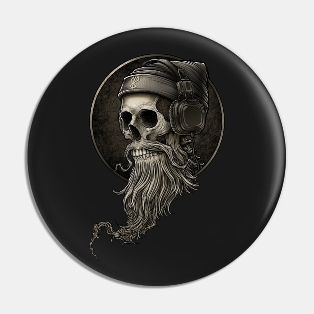 Viking Vintage Skull Beard with Headphone Pin by Winya