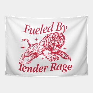 Trendy 'Fueled By Tender Rage' Retro Tiger Y2K Aesthetic Tapestry