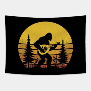 Bigfoot Sasquatch Playing the Oud Vintage Sunset Oriental Music Tapestry