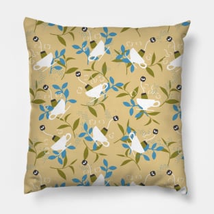 Blue and Yellow Tea Cup Pattern Pillow