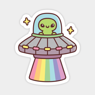 Cute Alien In UFO Spaceship With Rainbow Ray Magnet