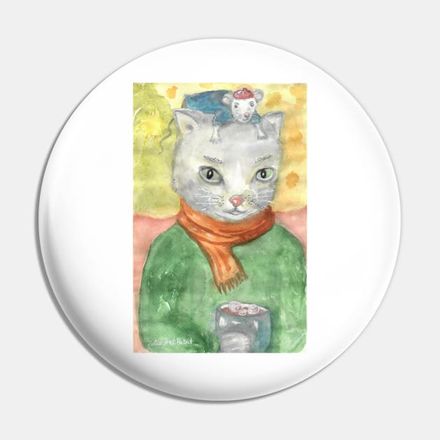 Cat and mouse watercolor Pin by JuliaArtPaint