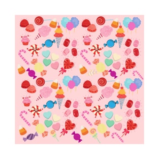 Pink Sweets Candy, Treats and Chocolate Pattern T-Shirt