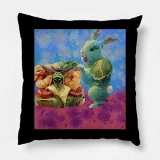 watercolor cabbage rabbit with wasp sandwich Pillow