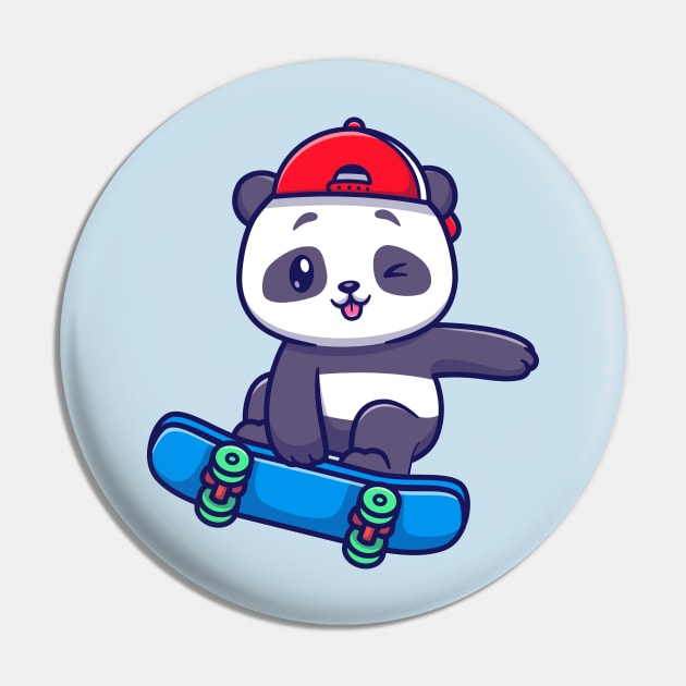 Cute Panda Playing Skateboard Cartoon Pin by Catalyst Labs