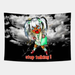 stop talking angry kawaii cartoon girl Tapestry