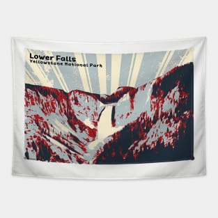 Retro Lower Falls in Yellowstone National Park in red and gray Tapestry