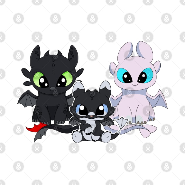 Fury family with boy, baby fury toothless, night furies, light fury dragon by PrimeStore