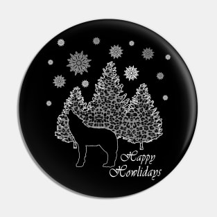 Howling Wolf Happy Howlidays Leopard Print Snowflakes Holiday Pin